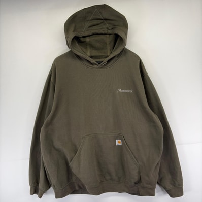 古着 カーハート Carhartt パーカー プルオーバー ワンポイント スウェット ロゴ ポケット 大きいサイズ 2XL グリーン系 メンズ