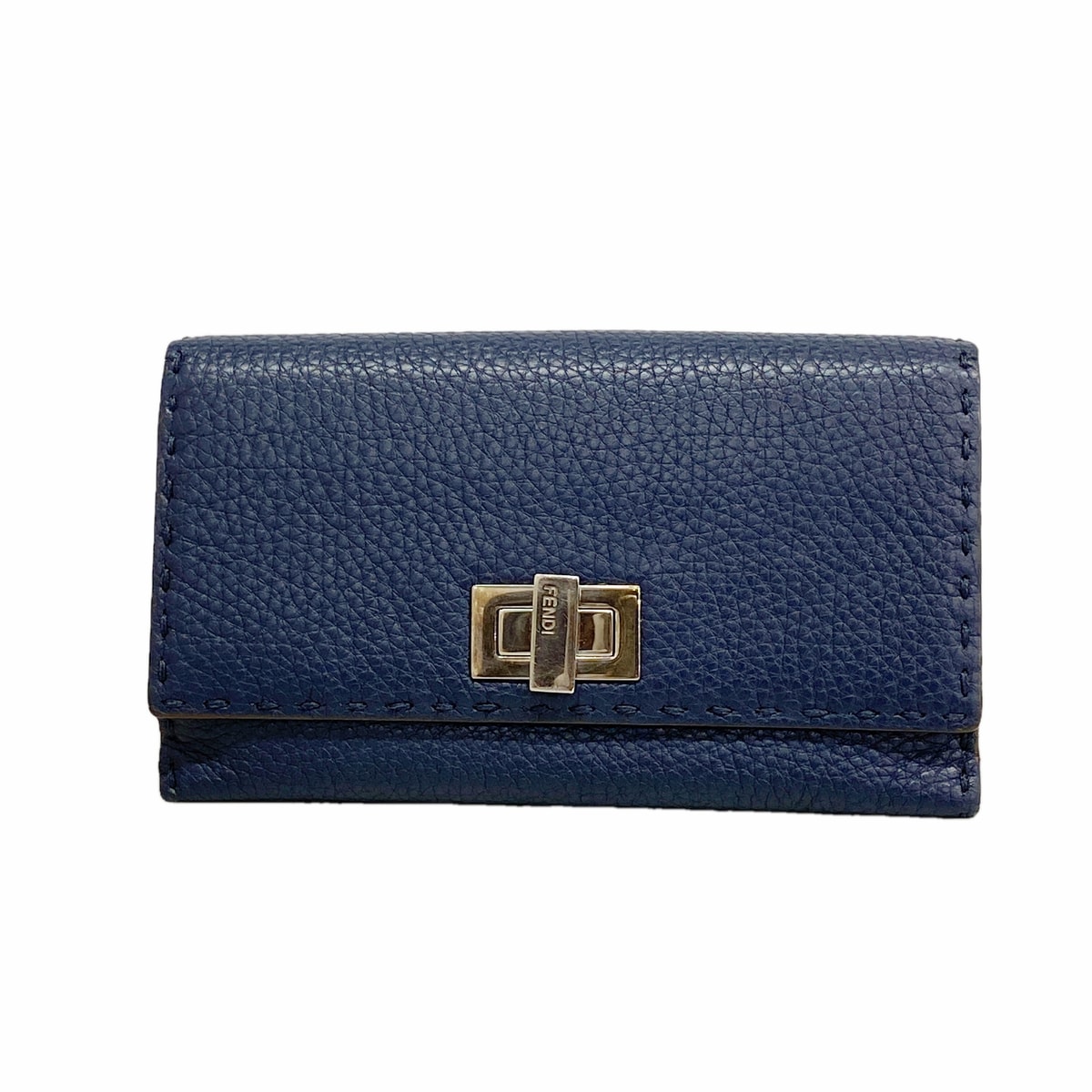 【6ic4326】フェンディ 長財布 セレリア ピーカブー レザー ネイビー シルバー金具【中古】メンズ レディース ユニセックス