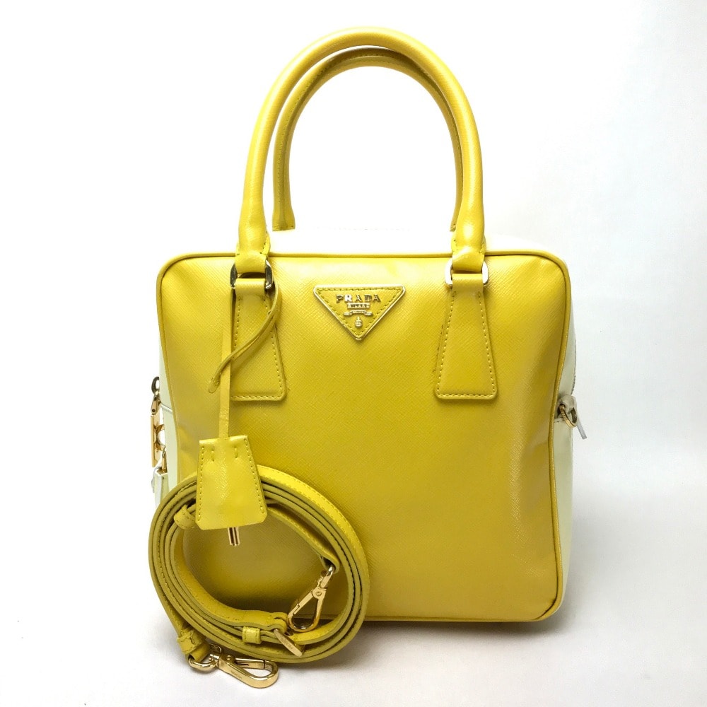プラダ PRADA サフィアーノ ベルニーチェ BL0864 バイカラー カバン 2WAY ハンドバッグ レザー イエロー
