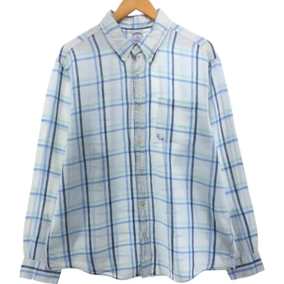 古着 ブルックスブラザーズ Brooks Brothers 1818 チェック柄 長袖 リネン ボタンダウンシャツ メンズXL相当/eaa550871