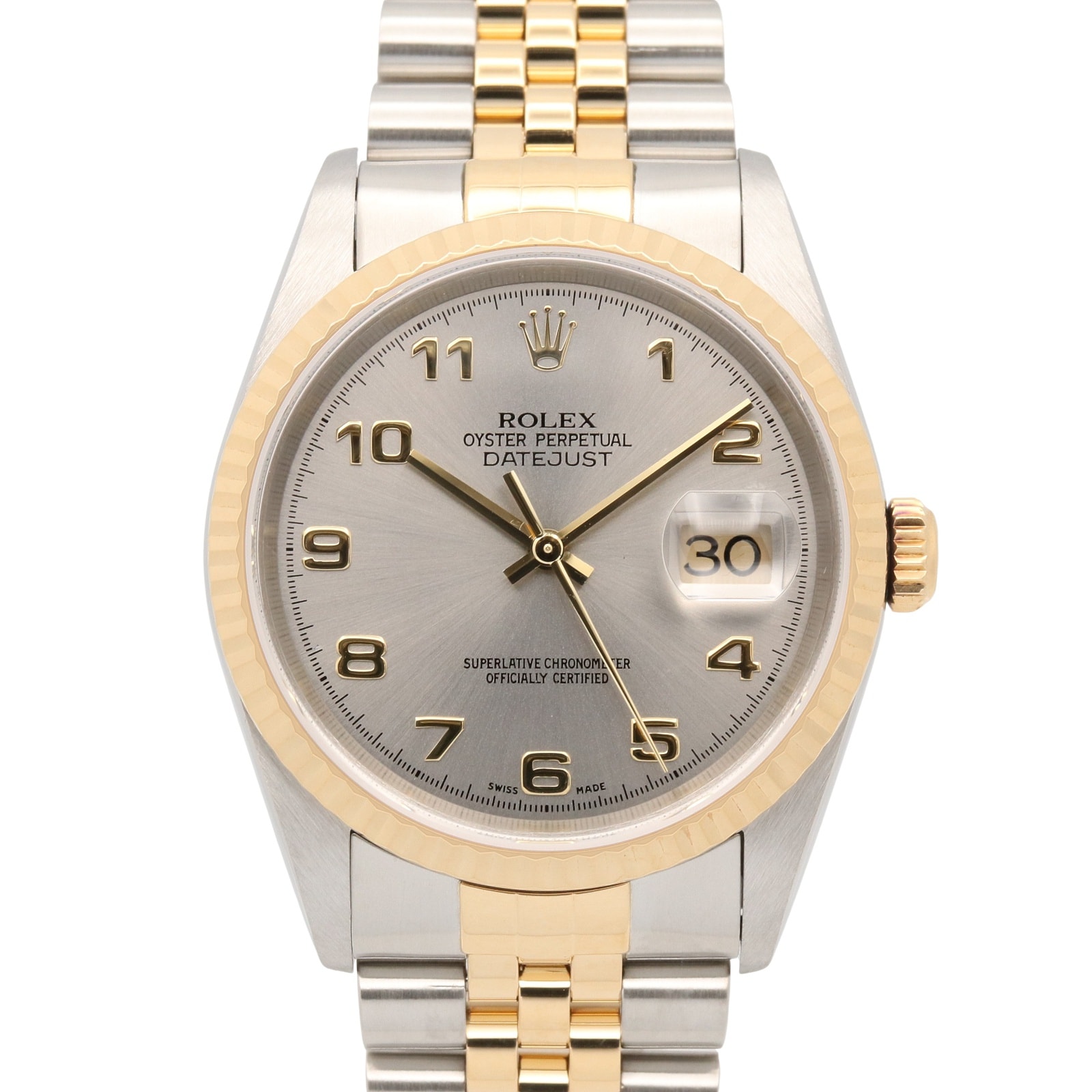 ロレックス ROLEX デイトジャスト K番 腕時計 時計 K18(イエローゴールド) ステンレススチール メンズ グレー系 アラビア 16233 【中古】