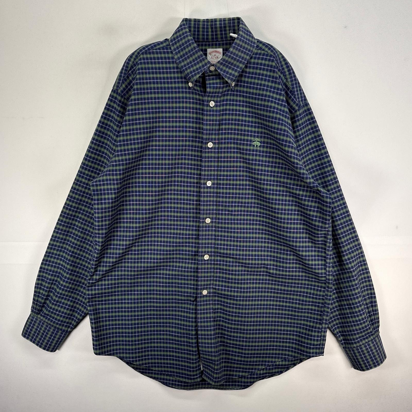 古着 ブルックスブラザーズ Brooks Brothers 長袖シャツ ロゴ 刺繍 チェック ボタンダウン M  ネイビー系 マルチカラー メンズ