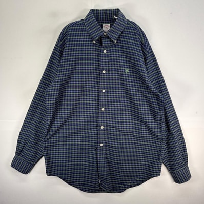 古着 ブルックスブラザーズ Brooks Brothers 長袖シャツ ロゴ 刺繍 チェック ボタンダウン M ネイビー系 マルチカラー メンズ