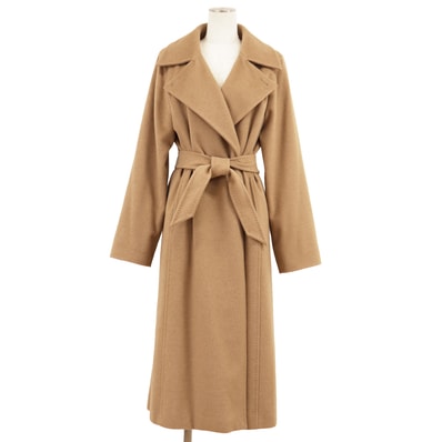 【美品】MaxMara マックスマーラ ロング コート サイズ 42 レディース ベルテッド キャメル100%メルトン ウエストマーク アウター ベルト付属 キャメル イタリア製