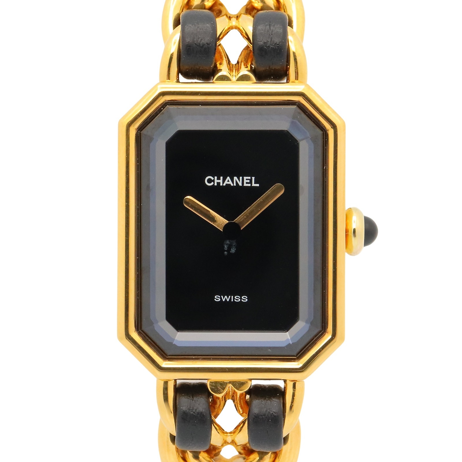 シャネル CHANEL プルミエール S 腕時計 時計 GP(ゴールドメッキ) レザー レディース ブラック系 H0001 【中古】