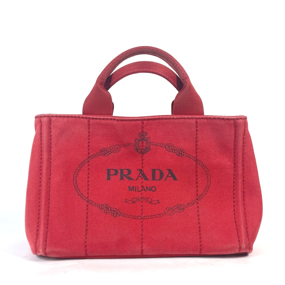 プラダ PRADA カナパ CANAPA ミニ MINI ロゴプレート ハンドバッグ カバン トートバッグ キャンバス レッド