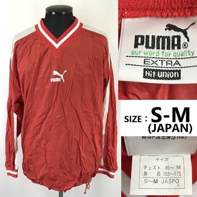 日本製/ヒットユニオン★プーマ/PUMA★ピステ/プルオーバーウインドブレーカー【メンズS-M/赤×白】ナイロン100%/長袖Tシャツ/Tops◆TBH966
