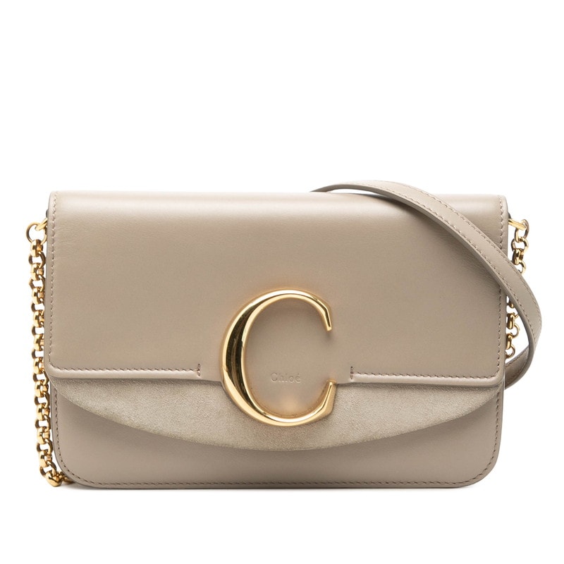 クロエ クロエシー チェーンショルダーバッグ グレー レザー スウェード レディース Chloe 【中古】