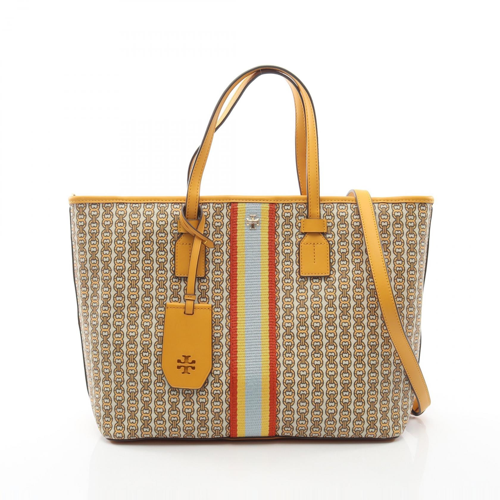 トリーバーチ Tory Burch ジェミニリンク 2WAY トートバッグ バッグ PVCコーティングキャンバス レザー レディース イエロー系 / ベージュ系 / マルチカラー 【中古】