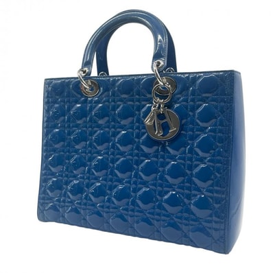 Christian Dior クリスチャンディオール ハンドバッグ レディディオール 2wayバック カナージュ パテントレザー ブルー ラージサイズ ★美品★