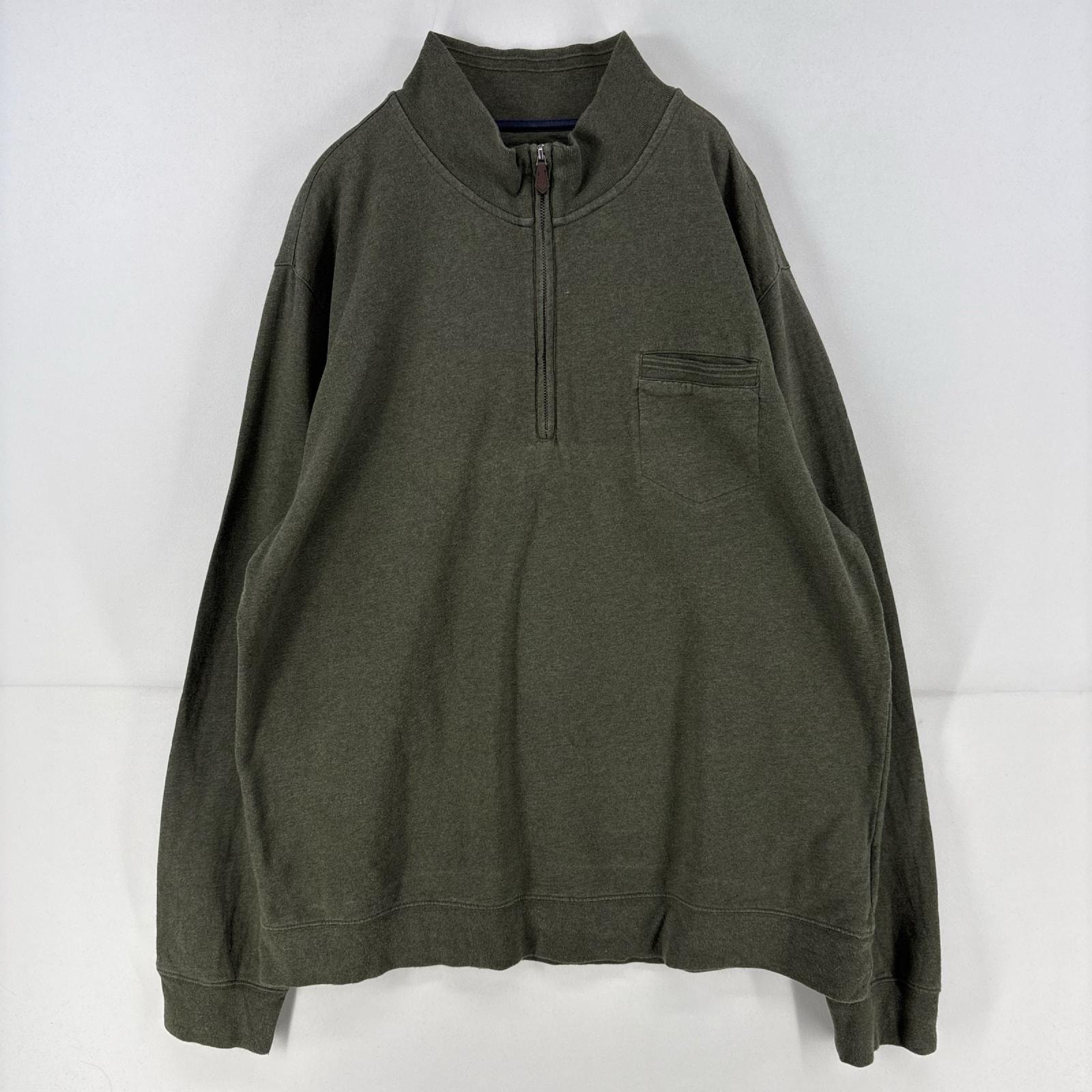 古着 ブルックスブラザーズ Brooks Brothers スウェット 胸ポケット トレーナー ハーフジップ 大きいサイズ 2XL  グリーン系 無地 メンズ
