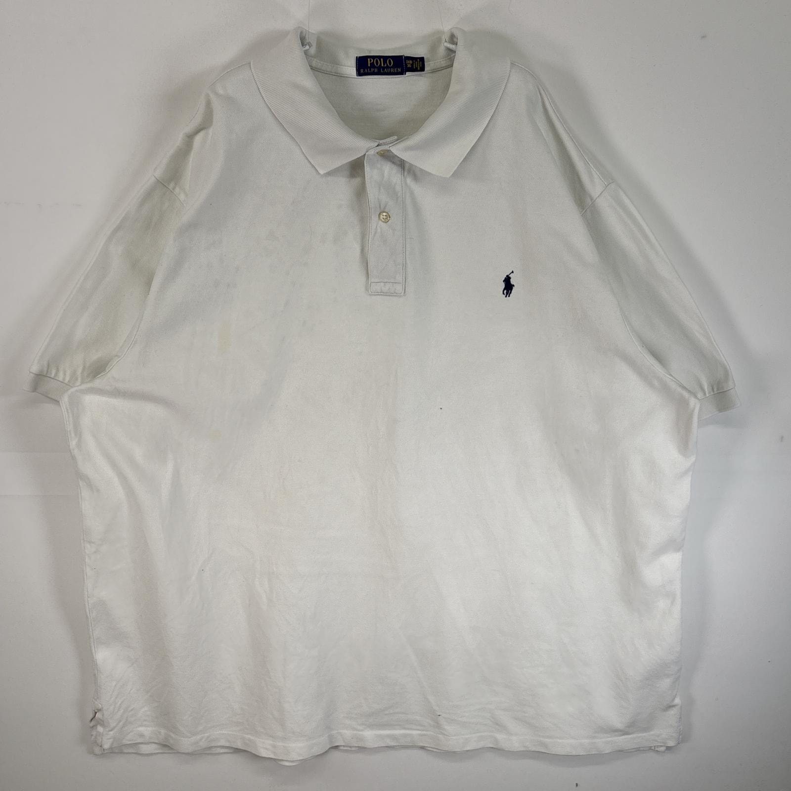 古着 ポロ・ラルフローレン POLO RALPH LAUREN 鹿の子 半袖 ポロシャツ ロゴ 刺繍 大きいサイズ 2ボタン 3XB  ホワイト 無地 メンズ
