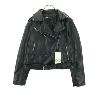 未使用 ZARA ザラ 長袖 フェイクレザー ダブルライダースジャケット L ブラック