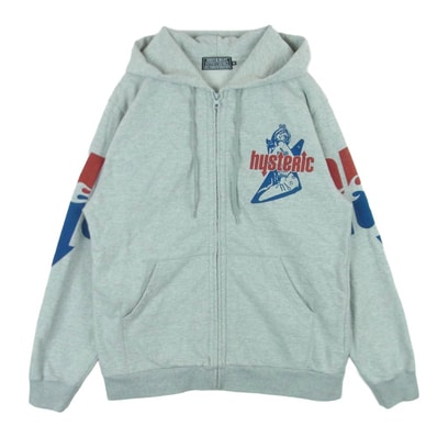 HYSTERIC GLAMOUR ヒステリックグラマー 02261CF01 HYS FLARE LOGO スウェット ジップ パーカー 日本製 グレー系 M【中古】