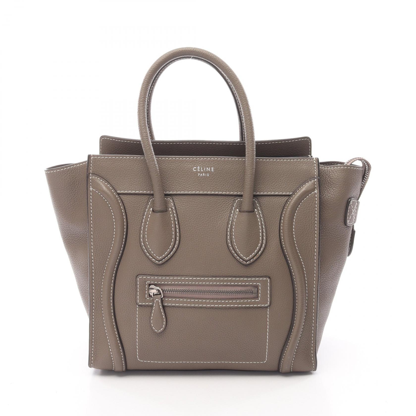 セリーヌ CELINE ラゲージ マイクロショッパー トートバッグ バッグ レザー レディース グレー系 167793 【中古】