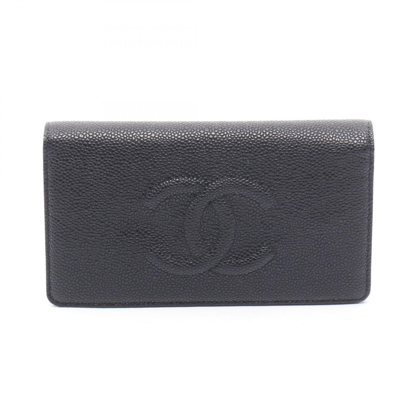 シャネル CHANEL ココマーク 二つ折り長財布 財布 カーフ(牛革) レディース ブラック系 【中古】
