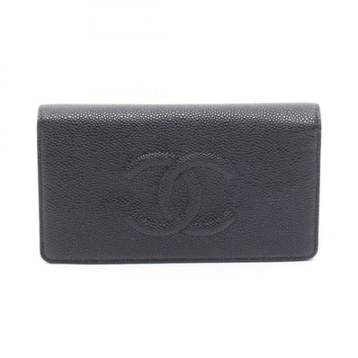 シャネル CHANEL ココマーク 二つ折り長財布 財布 カーフ(牛革) レディース ブラック系 【中古】