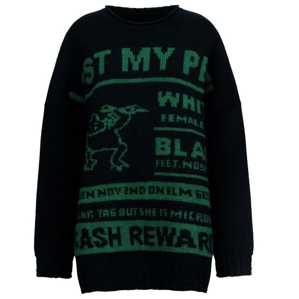 新品 MM6 Maison Margiela 24AW Wool Jacquard Sweater ユニセックス LOST MY PET オーバーサイズウールジャガードニット S62HL0027 M13075 XS BLACK セーター 定価133,100円