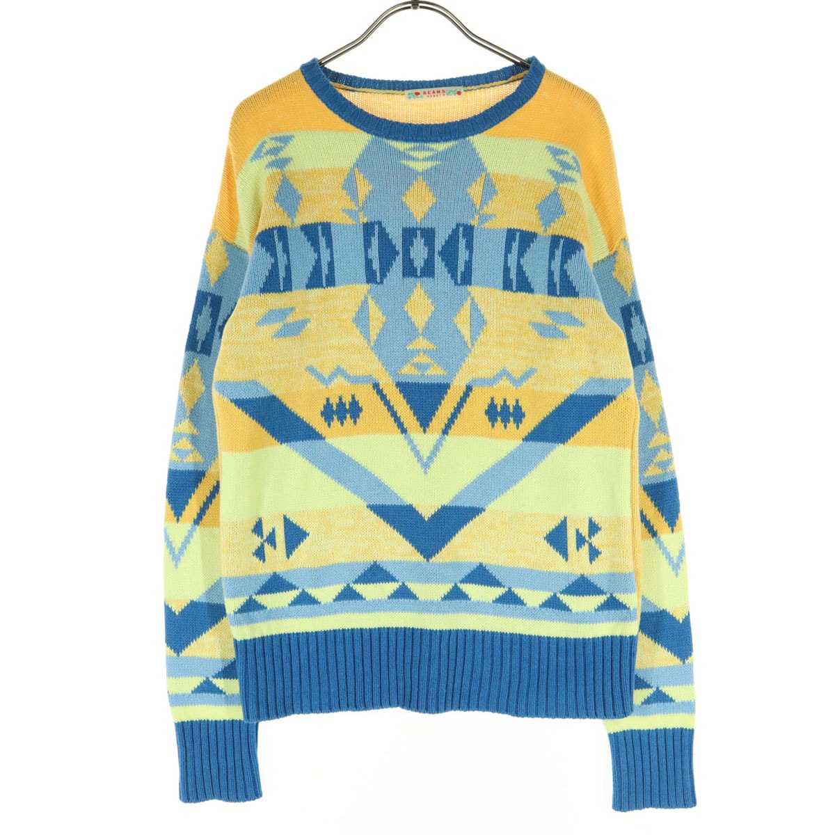 BEAMS HEART ビームスハート マルチカラー ネイティブ柄 長袖 ニット ブルー系