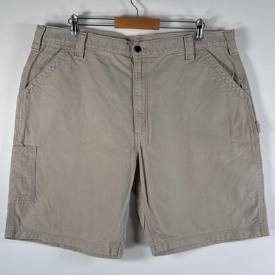 古着 カーハート Carhartt ダック ショートパンツ 大きいサイズ ワークショーツ ワンポイント ペインター ハンマーループ w42 ベージュ系 メンズ