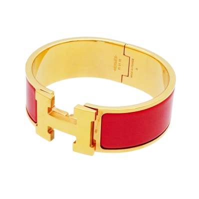 【6jib0627】エルメス バングル クリッククラックGM GPメッキ ゴールド レッド【中古】レディース