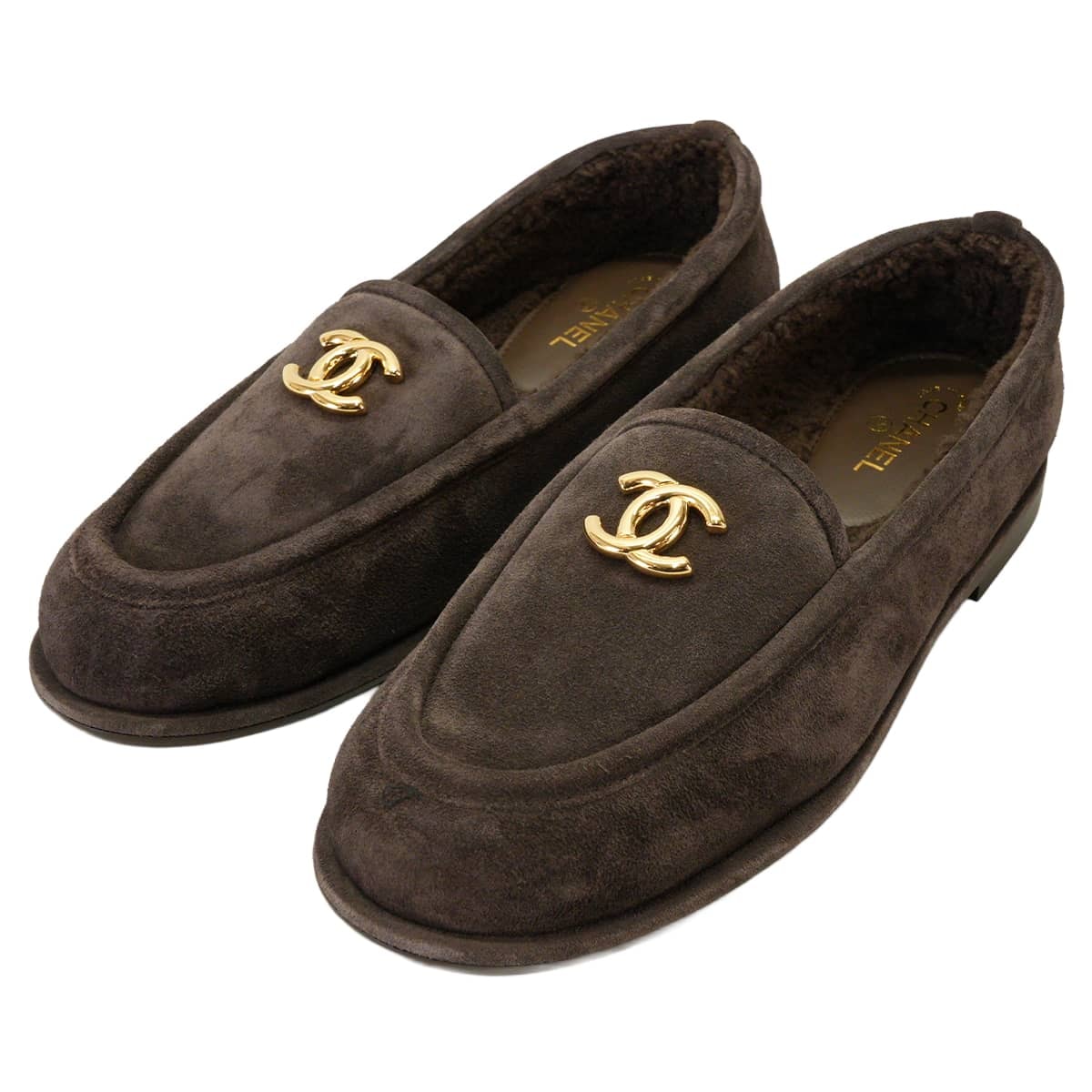【渋谷並木橋店】CHANEL シャネル モカシン レディース ココマーク ブラウン スウェード/ボア 24cm(#38C) ゴールド金具 G45886 新品
