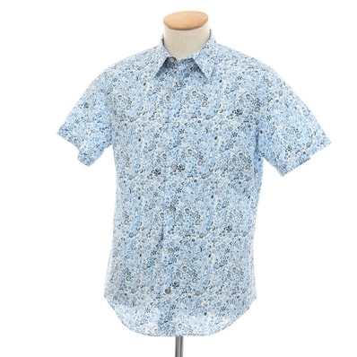 【中古】ポールスミス Paul Smith コットン 花柄 ボタニカル プリント 半袖シャツ ブルー系【サイズS】【メンズ】