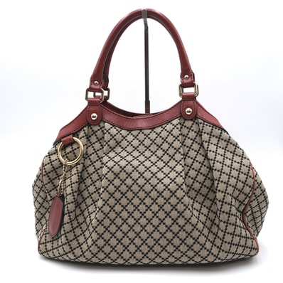 GUCCI(グッチ)スーキー ディアマンテ トートバッグ ハンドバッグ ベージュ×レッド キャンバス レザー ゴールド金具 211944 レディース【中古】