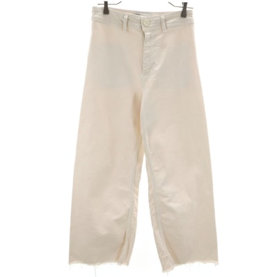 ZARA ザラ カットオフ加工 ワイドパンツ 38 アイボリー