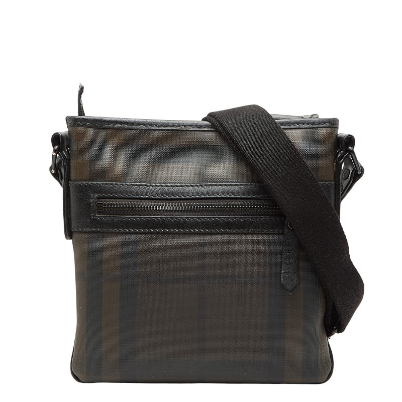 バーバリー 斜め掛け ショルダーバッグ ブラウン ブラック PVC レザー レディース BURBERRY 【中古】