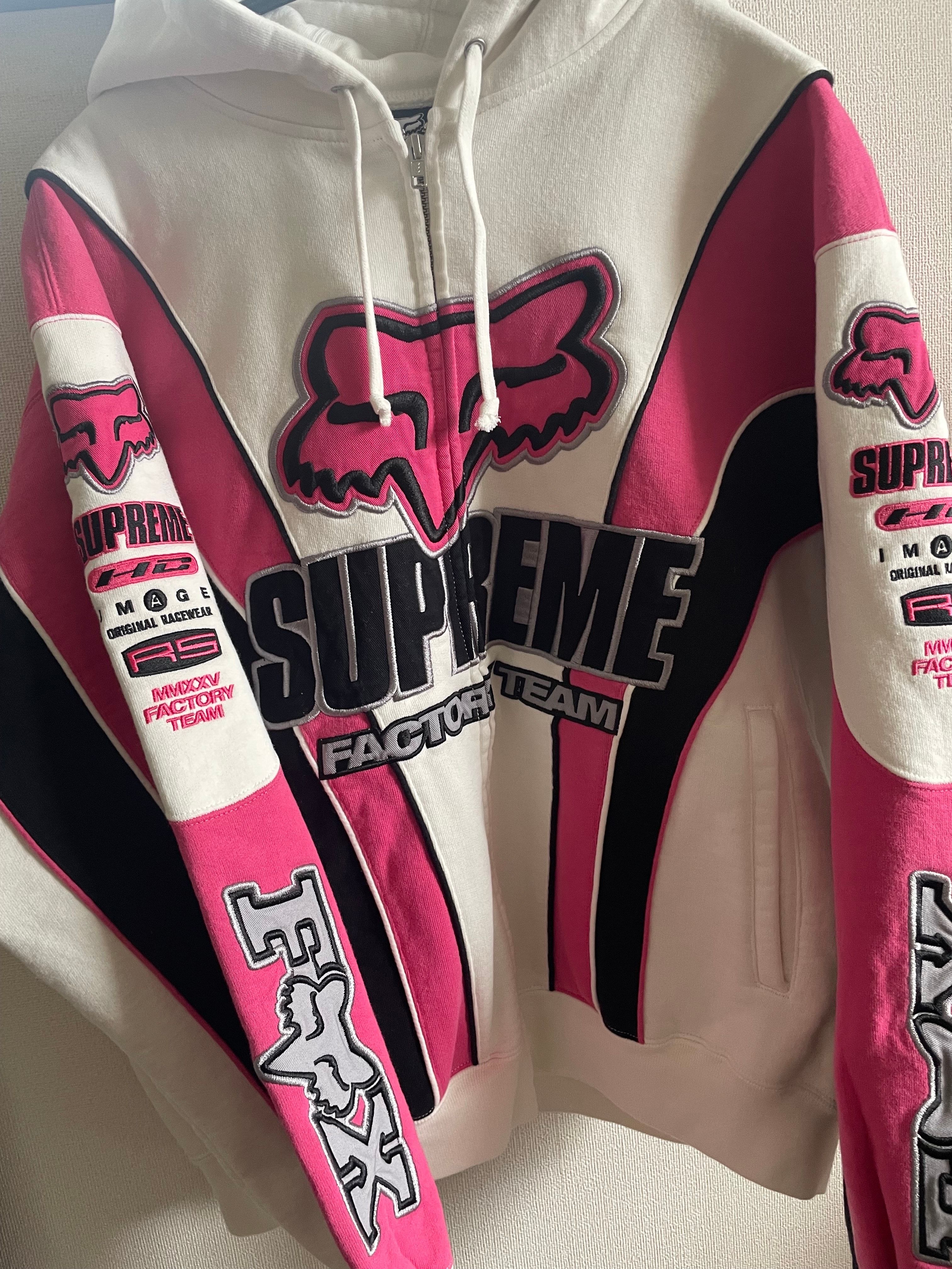 Supreme x Fox Racing Zip Up Hooded Sweatshirt "White"