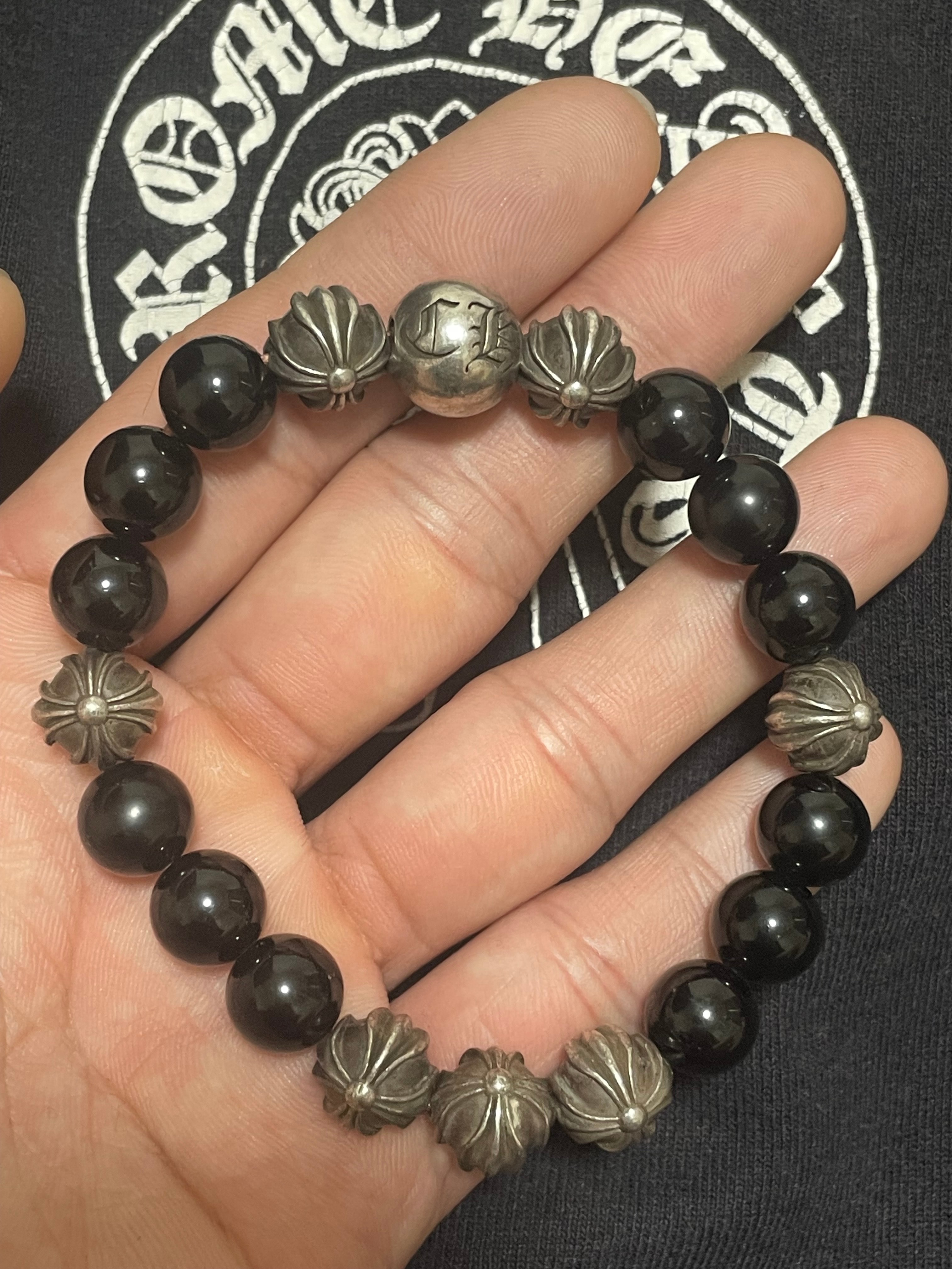Chrome Hearts 10mm Bead Bracelet Tourmaline Beads "Black/Silver"