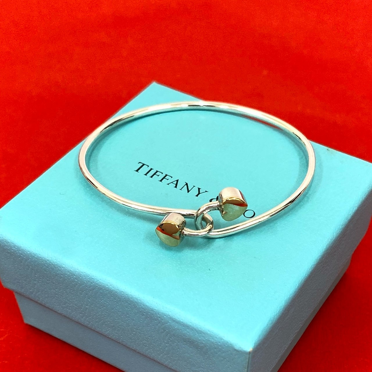 TIFFANY&Co. ティファニー ダブル ハート フック バングル シルバー925 K18ゴールド バングル シルバー
 2448a
