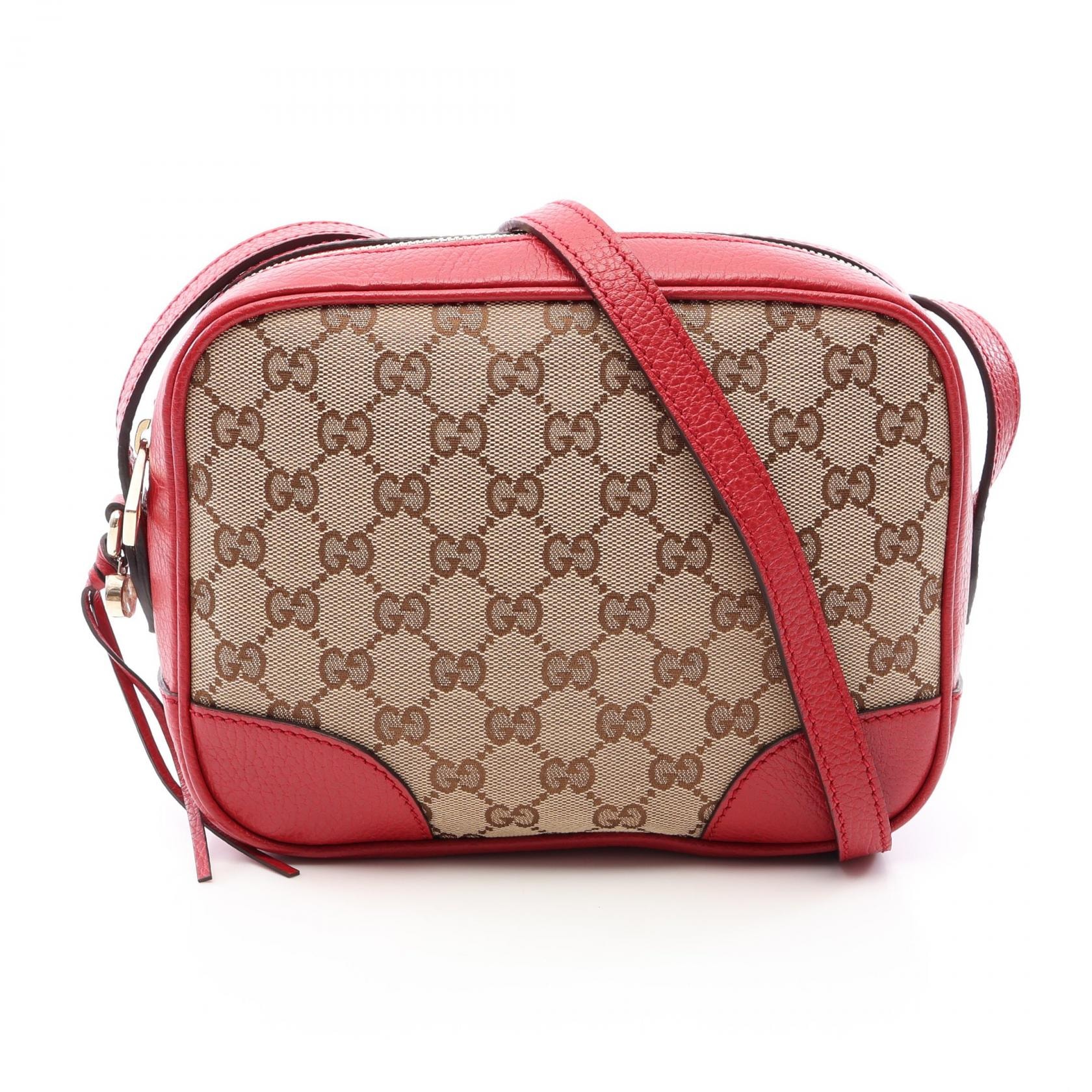 グッチ GUCCI ブリー GGキャンバス ショルダーバッグ バッグ キャンバス レザー レディース ベージュ系 / レッド系 449413 【中古】