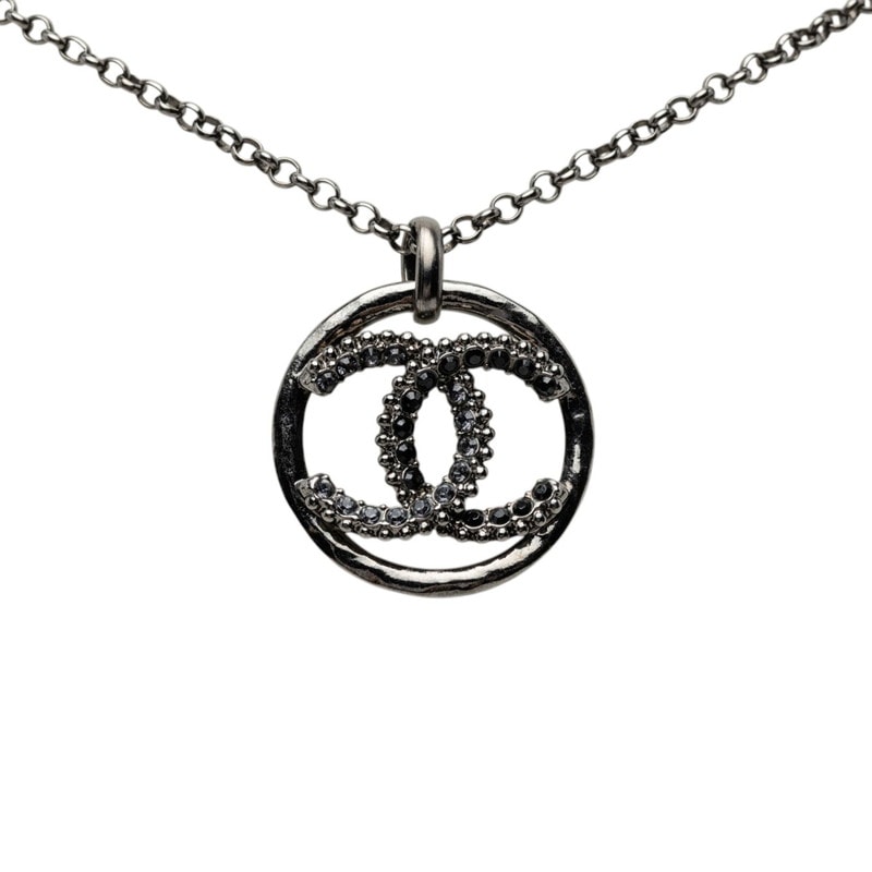シャネル ココマーク ペンダント ネックレス A19P ブラック ラインストーン ガンメタル レディース CHANEL 【中古】