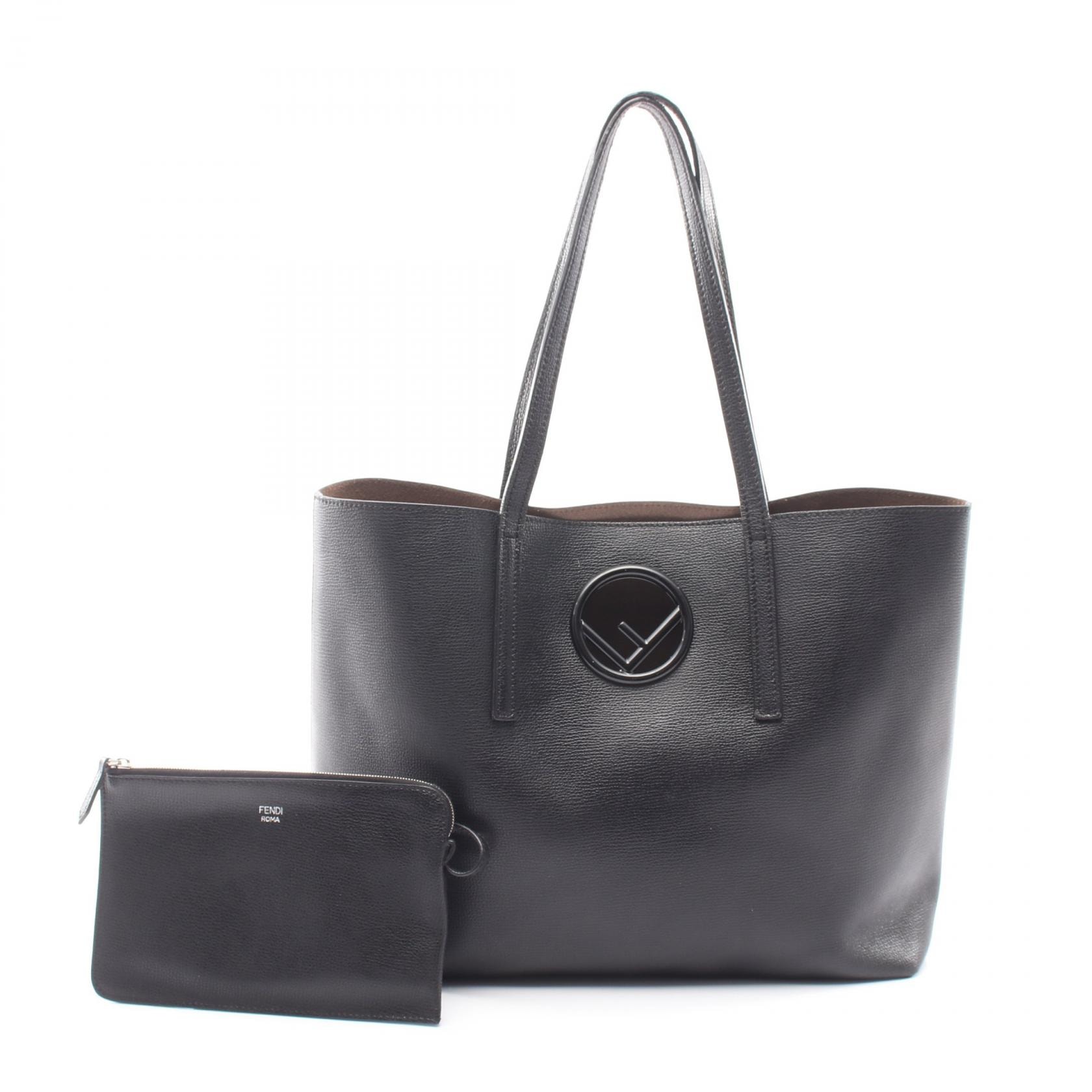 フェンディ FENDI エフ イズ ショッピング トートバッグ バッグ レザー レディース ブラック系 【中古】