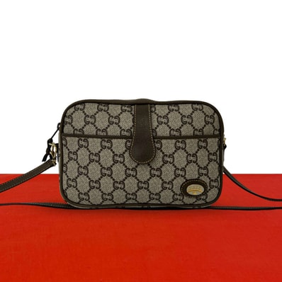 GUCCI グッチ GG 柄 ロゴ 金具 レザー PVC ショルダーバッグ ブラウン
64540