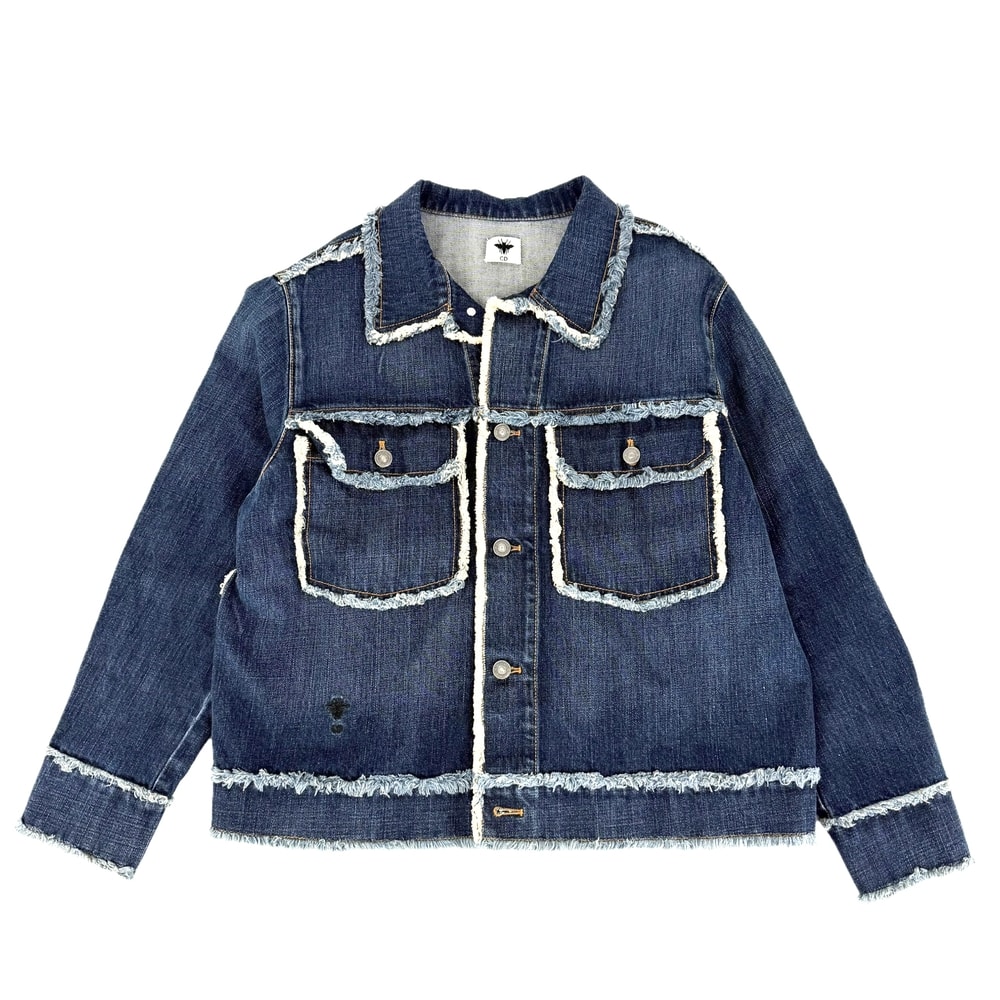 Dior ディオール デニムジャケット フリンジ 蜂刺繍 ビー アウター アパレル 服 34 012V10A3321 インディゴ シルバー金具 コットン メンズ 春 秋 美品【中古品】