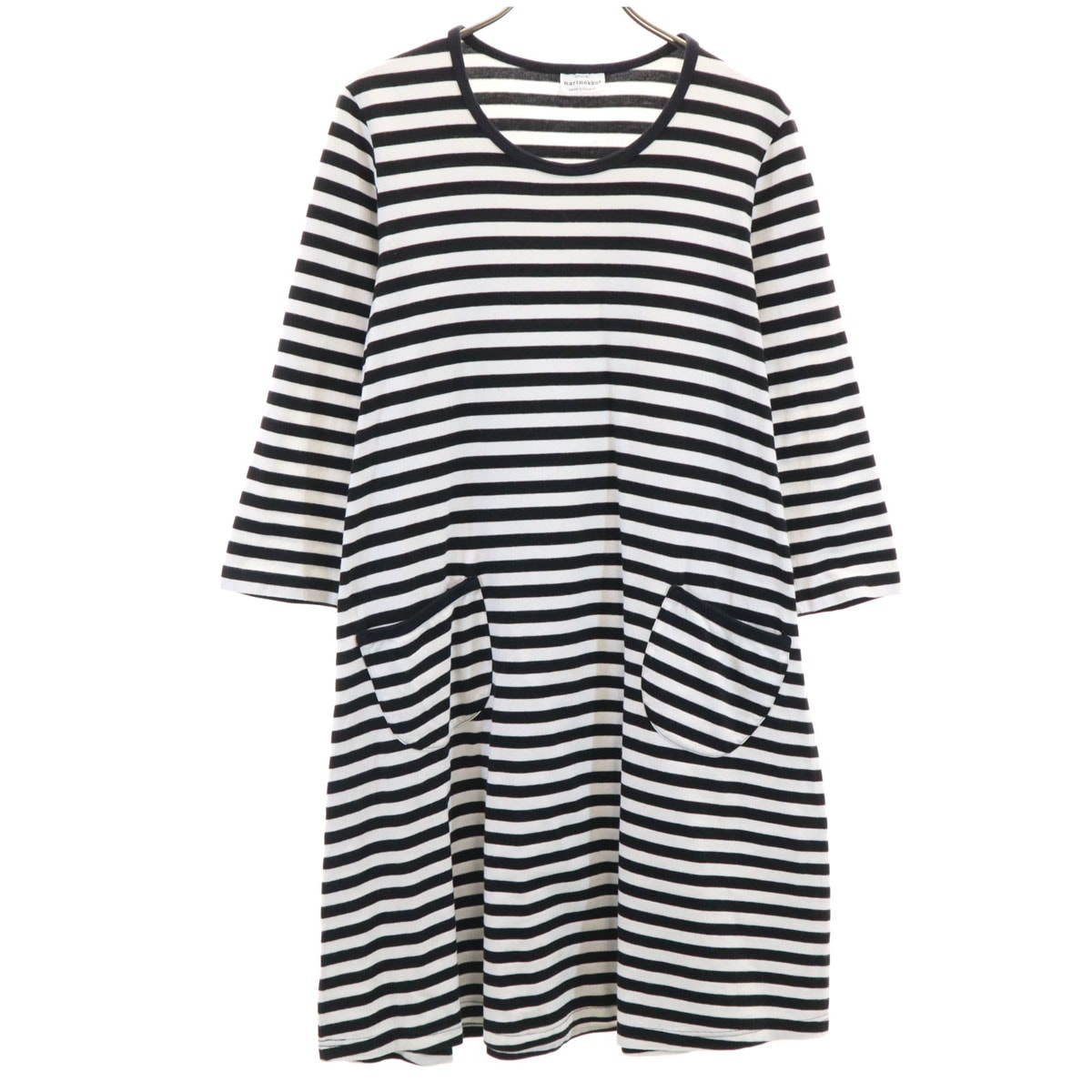 marimekko マリメッコ ボーダー柄 7分袖 ワンピース S ホワイト