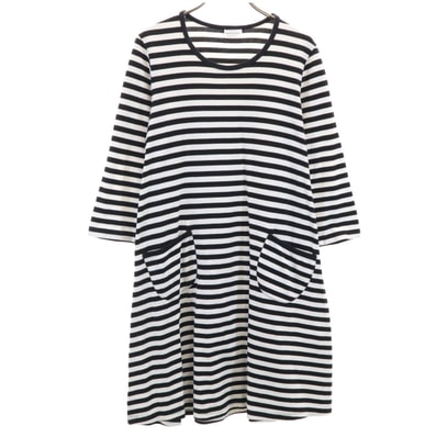 marimekko マリメッコ ボーダー柄 7分袖 ワンピース S ホワイト