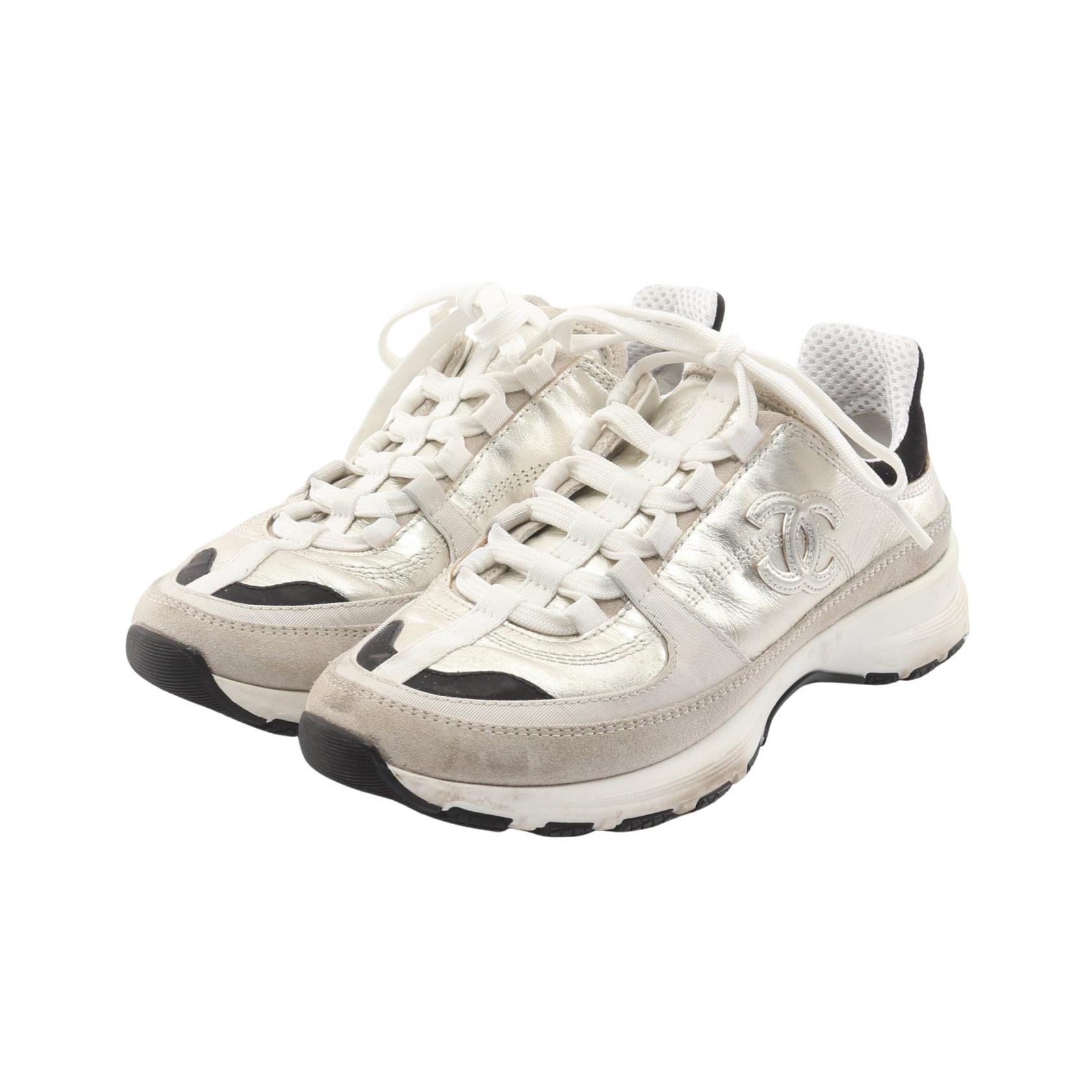 シャネル CHANEL ココマーク スニーカー 靴 レザー ファブリック レディース シルバー系 / ホワイト系 / ブラック系 G46609 【中古】