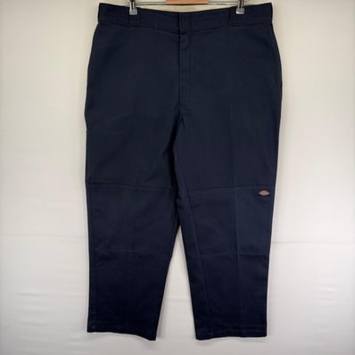 古着 ディッキーズ Dickies USA製 パンツ ワーク ワンポイントロゴ ダブルニー ツールポケット W40 L32 ネイビー系 メンズ