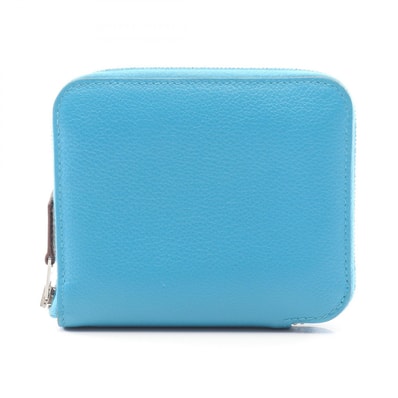 エルメス HERMES アザップコンパクト シルクイン ラウンド財布 財布 レザー エバーカラー エバーカラー ブルーザンジバル B刻印(2023年製造) レディース ブルー系 【中古】