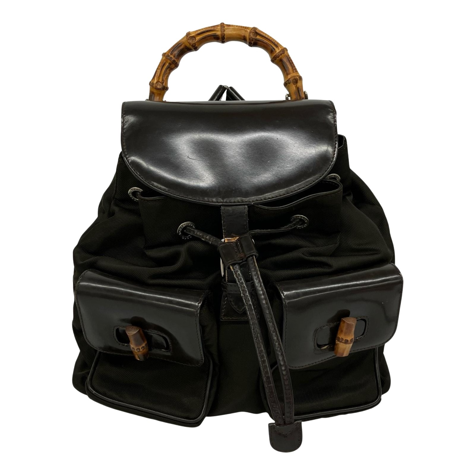 △△GUCCI グッチ バンブーリュックサック エナメル×ナイロン  00319980016 ブラウン