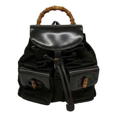 △△GUCCI グッチ バンブーリュックサック エナメル×ナイロン 00319980016 ブラウン