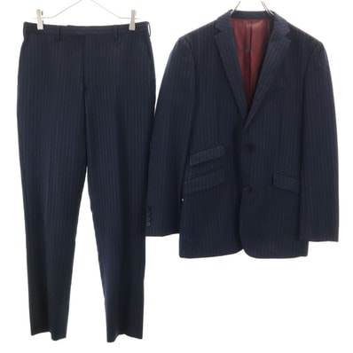 BURBERRY BLACK LABEL バーバリーブラックレーベル 日本製 ウール ストライプ柄 スーツ 上下セットアップ 38R ネイビー 三陽商会