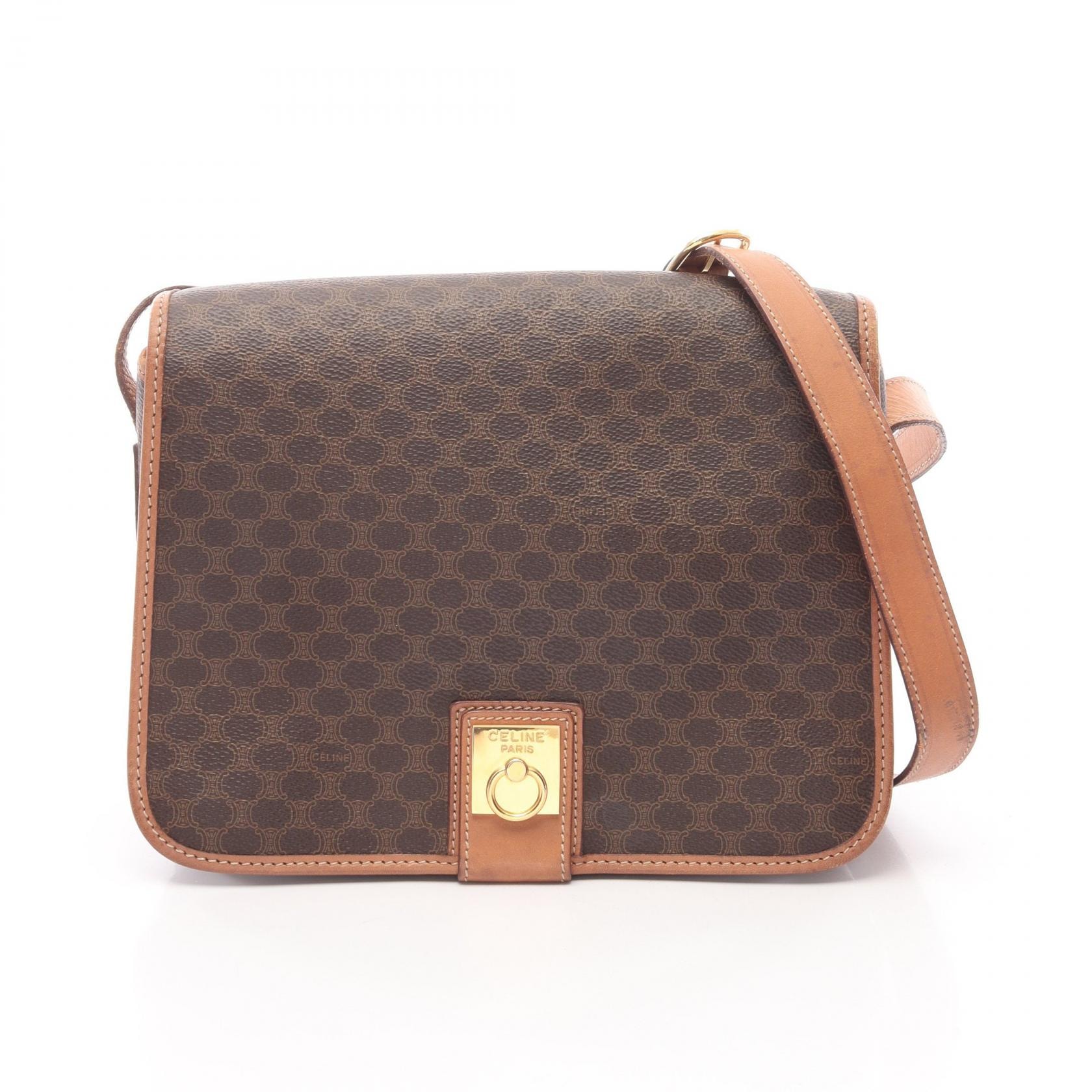 セリーヌ CELINE マカダム ショルダーバッグ バッグ PVCコーティングキャンバス レザー レディース ブラウン系 【中古】