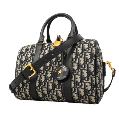 ★最終価格★SALE【6he4762】クリスチャンディオール ハンドバッグ トロッター オブリーク キャンバス ネイビー ゴールド金具 2wayバック【中古】レディース