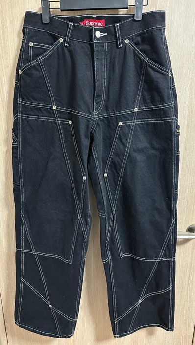 Supreme Contrast Stitch Double Knee Painter Jean "Black"