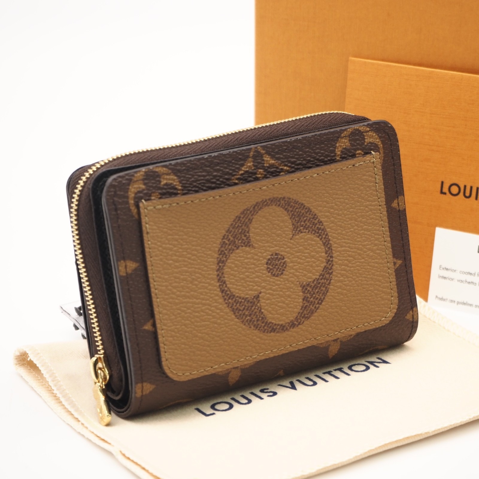 極美品 LOUIS VUITTON ルイ・ヴィトン モノグラム リバース ポルトフォイユ ルー M81461 二つ折り財布 ブラウン ベージュ コーティングキャンバス レザー レディース